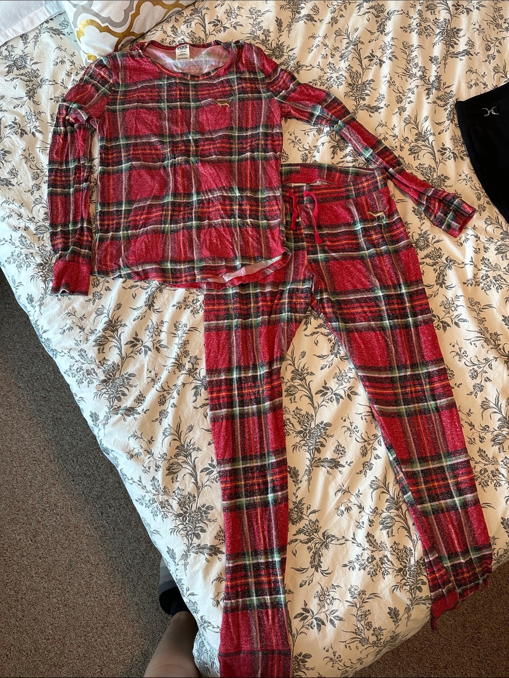 PINK Red Plaid Pajama Set - Cozy Two-Piece Lounge Set